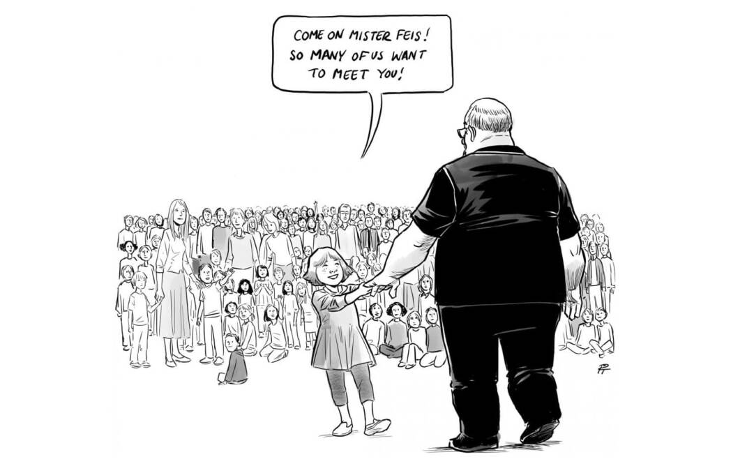 'Hero's welcome' editorial cartoon. Courtesy of Pia Guerra