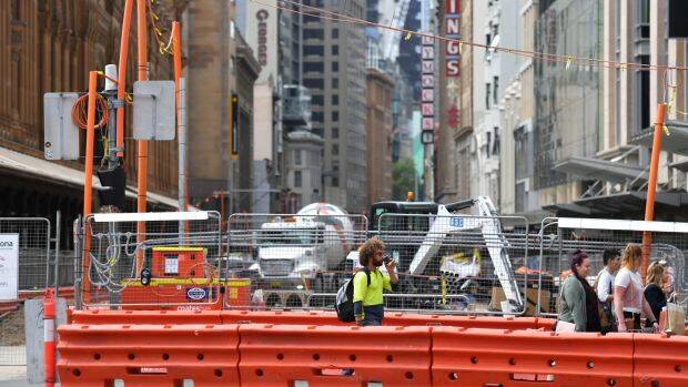 Much of George Street is to remain a construction zone well into next year. Photo: Mick Tsikas