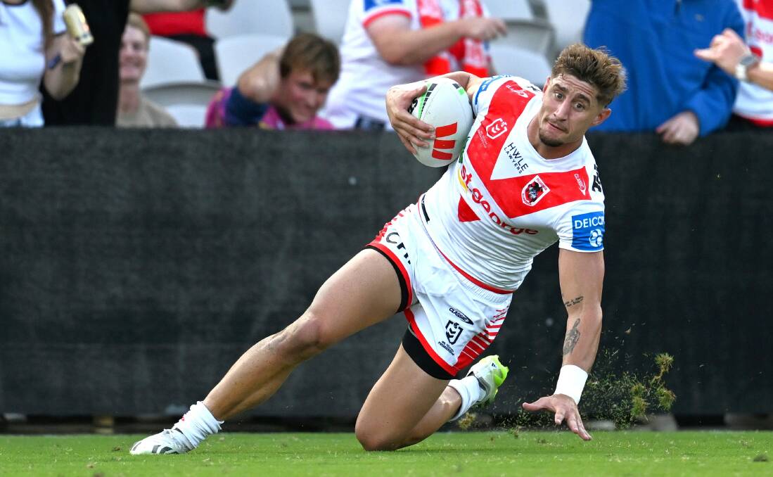 Dragons reluctant winger Zac Lomax scored two tries against the Cowboys at Kogarah and ran142 metres with the ball. Picture NRL Images/ Trouville