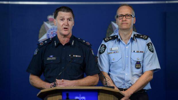 Victoria Police deputy commissioner Shane Patton (left) and AFP assistant commissioner Ian McCartney. Photo: Justin McManus
