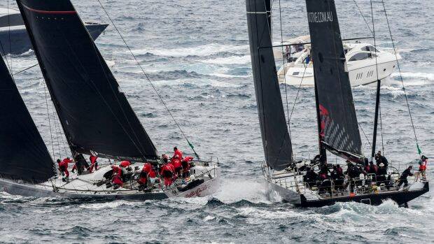 Close call: The incident outside the Sydney heads where Wild Oats XI (left) narrowly avoids a collision with LDV Comanche. Photo: AAP