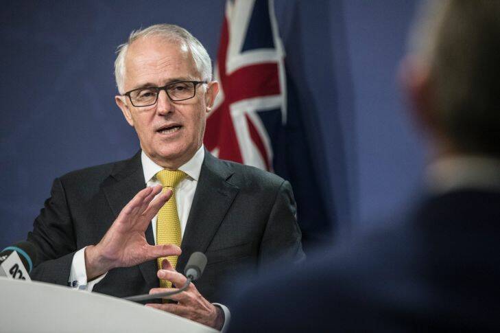 Prime Minister Malcolm Turnbull gives a press conference at 1 Bligh Street to announce his cabinet reshuffle on 19 December 2017. Photo: Jessica Hromas