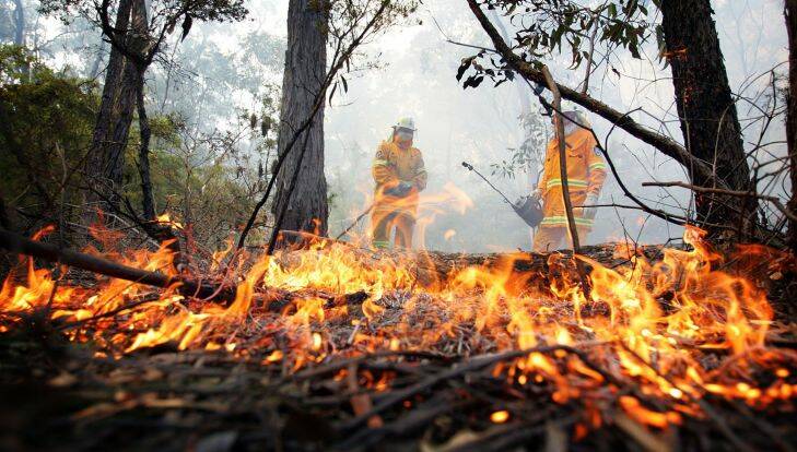 October 17, 2015. Prescribed burn operation in Wedderburn, Sydney's South Western suburbs ahead of a predicted extreme fire season. Members for the Wallacia RFS conduct hazard reduction in bushland backing onto rural homes. MUST CREDIT JEFF DARMANIN.