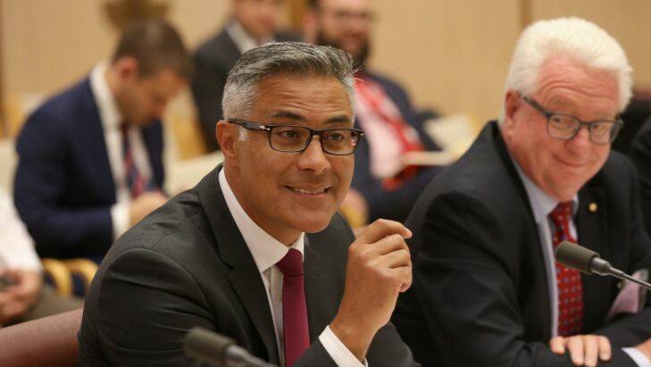 Ahmed Fahour outgoing MD and CEO of Australia Post and Chairman John Stanhope appeared before Senate estimates at Parliament House in Canberra on Monday 27 February 2017. Photo: Andrew Meares 