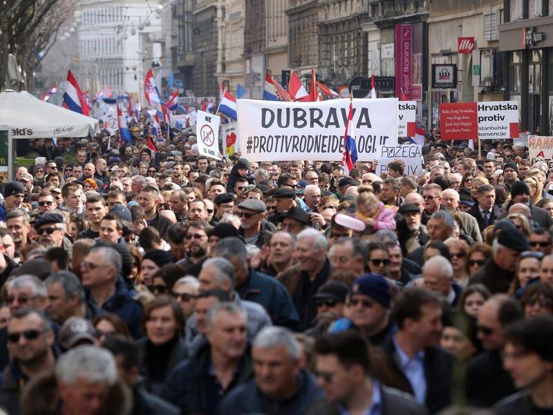 Thousands of Croatians have protested against ratifying a European treaty's definition of gender.