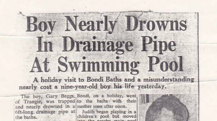 Clipping: A news clipping of near drowning victims Gary Beggs and sister Judith Beggs