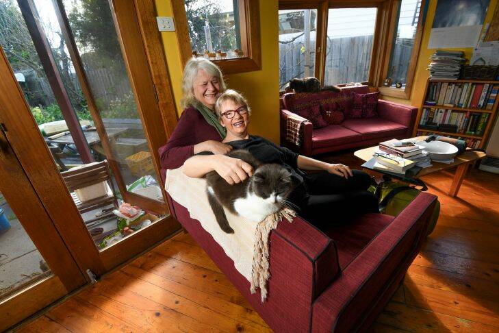 Dr Penny Whetton (left) and Senator Janet Rice have been married for 31 years. Photo: Justin McManus
