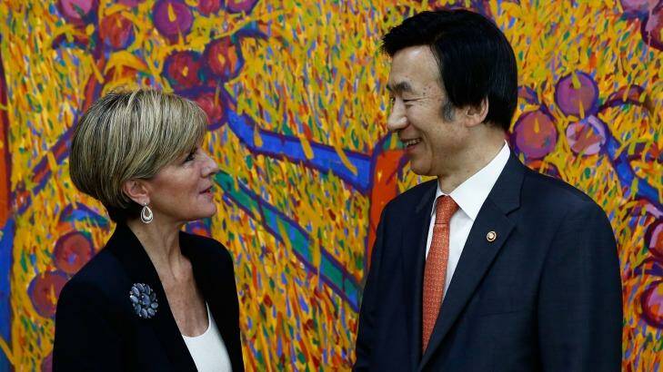 Foreign Minister Julie Bishop with her  South Korean counterpart, Yun Byung-se, in Seoul. Photo: Pool/Getty Images