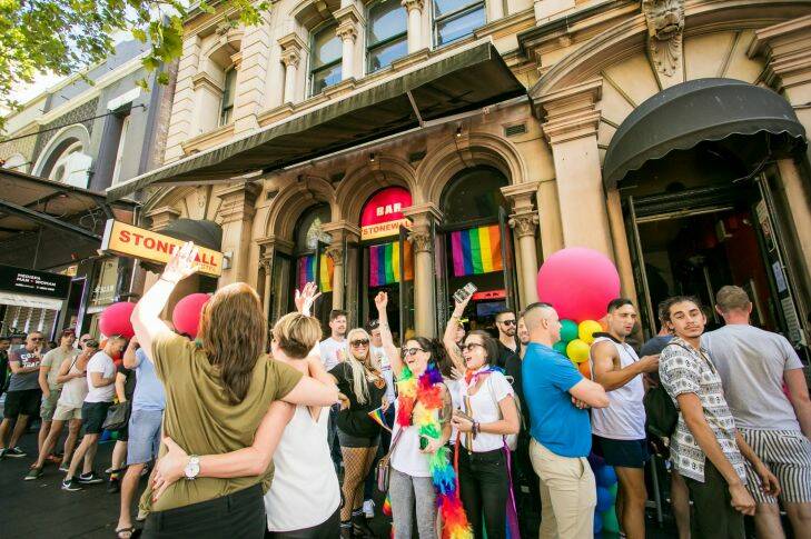 SMH NEWS. SEXPOL?? : LGBTQI community and pro marriage equality advocates have gathered to celebrate the yes verdict of Australia??????s postal vote on same sex marriage, at the iconic Stonewall Hotel on Sydney??????s Oxford Street on 15 November 2017. Photo: Anna Kucera