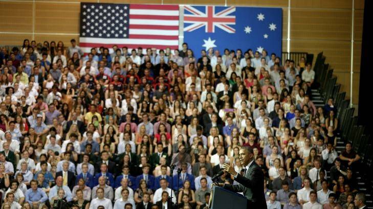 Climate change a threat to the Great Barrier Reef: US President Barack Obama's University of Queensland address. Photo: Alex Ellinghausen