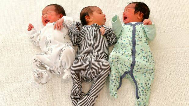 Kloe Machete (left), a yet to be named Paik (middle) and Liam Awie Sajorda (right) are part of a baby boom at Werribee Hospital. Photo: Joe Armao, Fairfax Media.