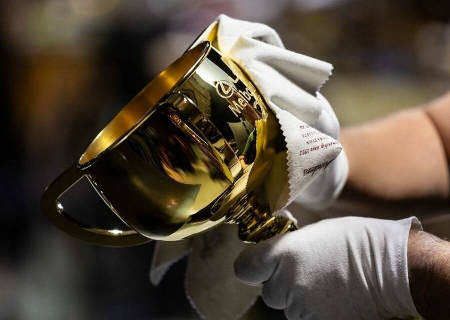 FINAL TOUCHES: The finished Cup gets a polish. Each year the Cup travels Australia before being presented at Flemington. Picture: Pallion