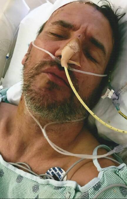 Matthew Hayes in hospital after collapsing in America. Picture: Supplied.
