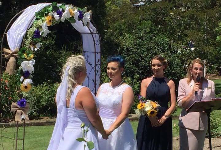 Lauren Price and Amy Laker wed at Camden's Macarthur Park on Saturday. Picture: Equal Marriage Rights Australia/Facebook