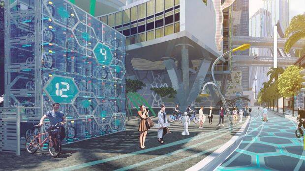 Scene from a virtual reality film on Circular Quay in 2037 as part of the Future Street Project. Photo: Place Design Group