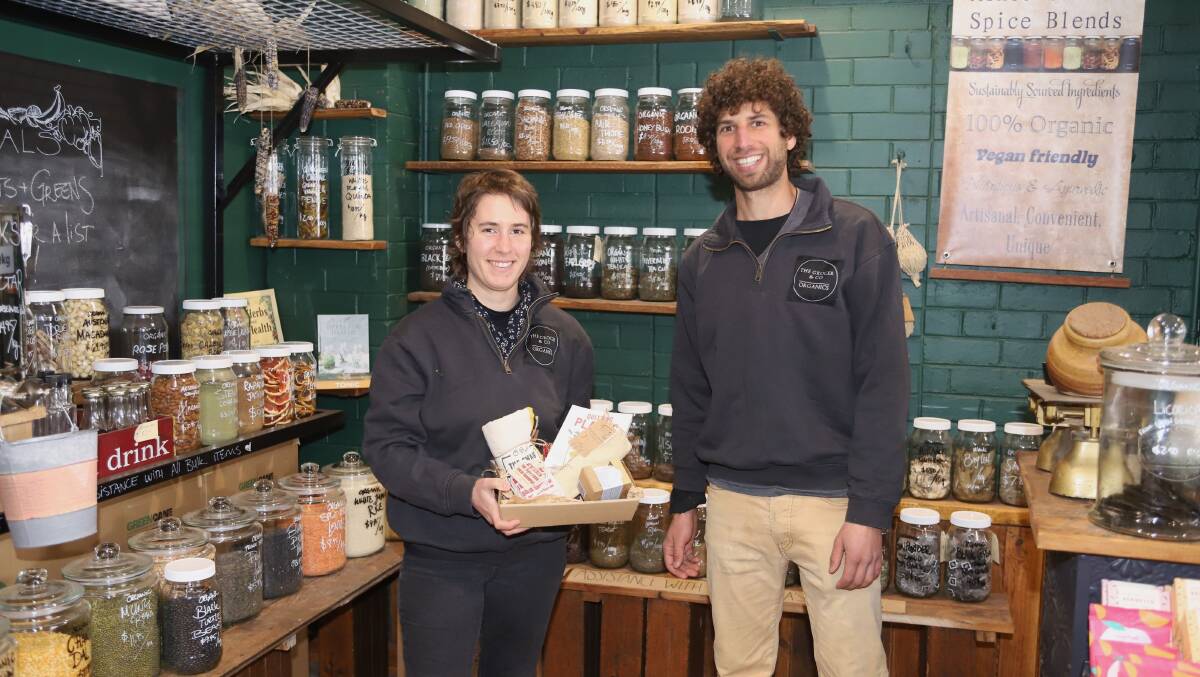 EASY SWAP: The Grocer and Co Organics owners Madeline Schmidt and Nathan Gatt offers a range of alternative plastic free products to reduce waste. Photo: CARLA FREEDMAN