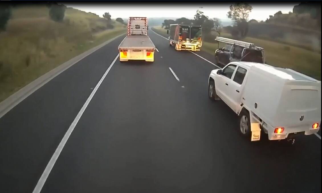Dashcam footage of the dangerous driving incident.