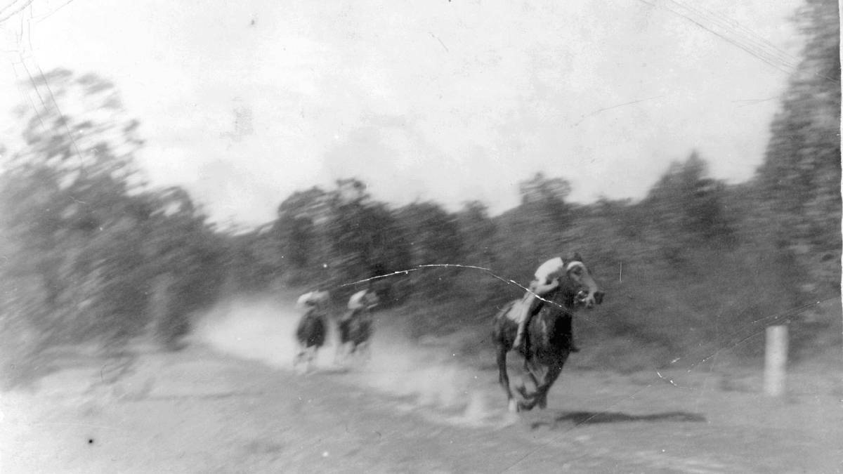 Locals racing their horses down Illaroo Road, Nowra, before it was sealed.