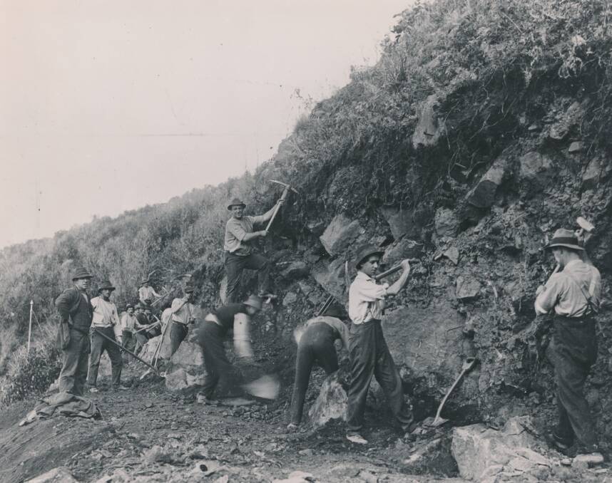 WORKING HARD: It took plenty of manpower to build the Great Ocean Road. 
