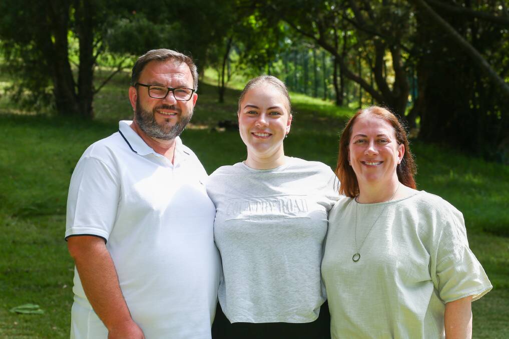 Kirsten Jovanovski's parents, Peter and Samantha, and younger sister Larissa have supported her during her cancer journey. Picture: Wesley Lonergan