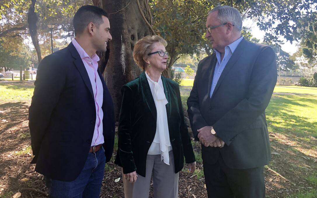 BILL: Sydney MP Alex Greenwich, Pro-choice Alliance chair Wendy McCarthy and NSW Health Minister Brad Hazzard. Picture: AAP