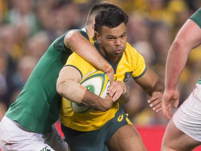 Wallabies back Kurtley Beale is tackled in the Test against Ireland in June, 2018.