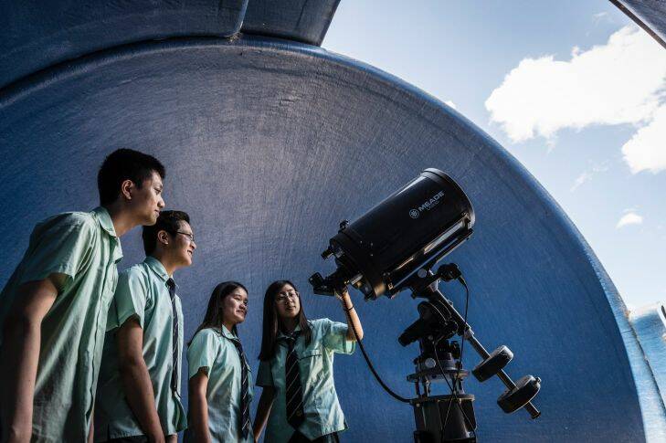 Students from Prairiewood High School are pictured in the schools observatory on 30 October, 2017. Photo: Brook Mitchell
