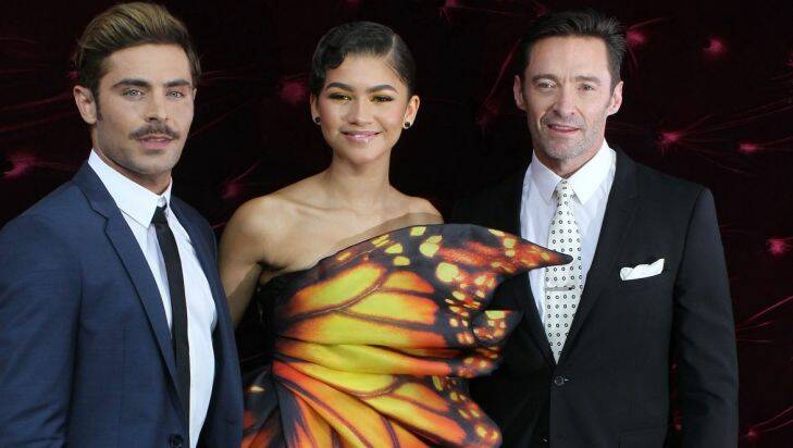 (left-right) Zac Efron, Zendaya and Hugh Jackman arrive at the Australian premiere of The Greatest Showman at The Star, Sydney, Wednesday, December 20, 2017 (AAP Image/Ben Rushton) NO ARCHIVING