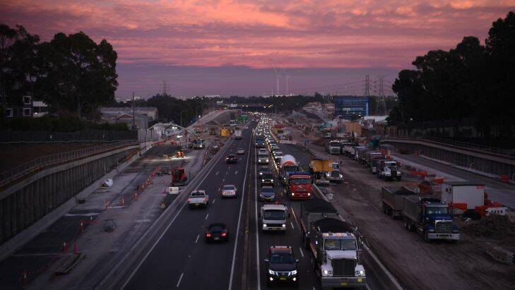 Traffic on the M4 after toll commenced , Homebush. Pic Nick Moir 15 aug 2017