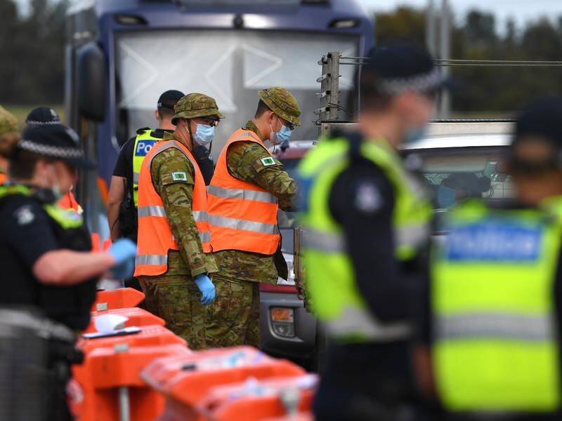 Victoria Police and ADF personnel are enforcing traffic restrictions around Melbourne's outskirts.