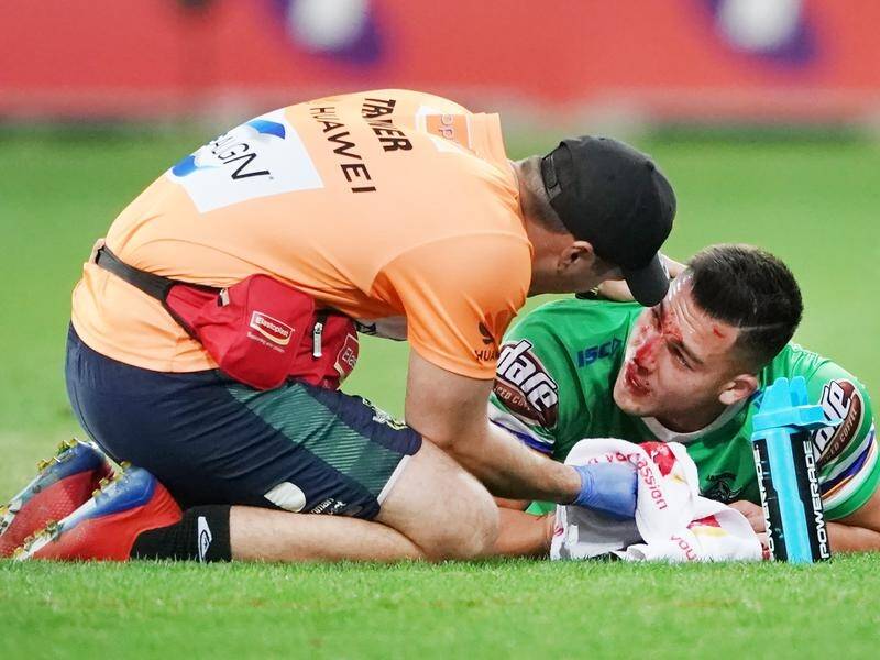 Canberra's Nick Cotric broke his nose while trying to tackle Melbourne's Ryan Papenhuyzen.