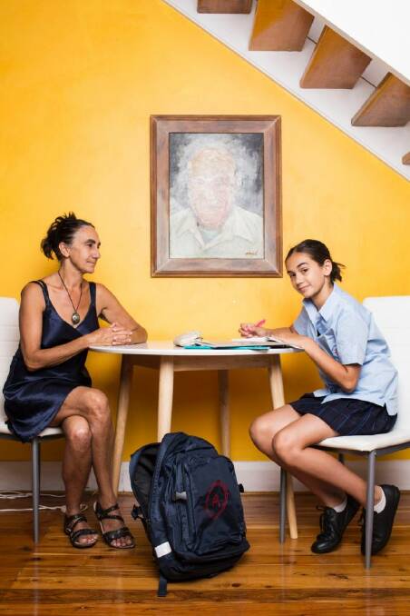 SUN HERALD. 20th of January 2018. Stephanie Cunio with her daughter Summer Cunio-Scarborough who is getting ready for her first day at high school. She is going to go to Newtown Performing Arts High School. Photo: Dominic Lorrimer