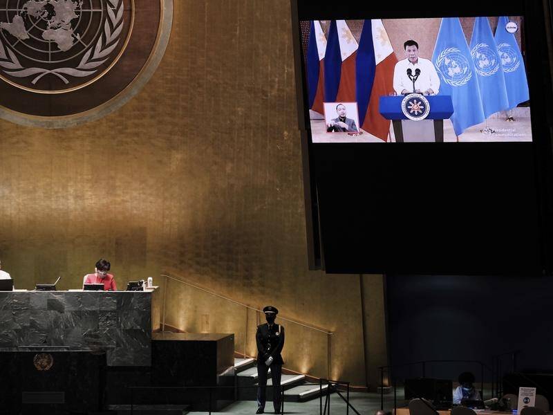 Philippines President Rodrigo Duterte speaks via video link at the UN General Assembly.