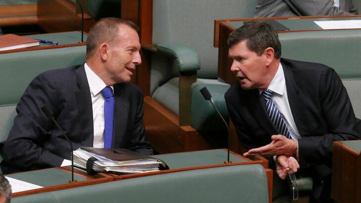 Former Prime Minister Tony Abbott and Former Defence Minister Kevin Andrews during Question Time at Parliament House in Canberra on Thursday 25 February 2016. Photo: Alex Ellinghausen