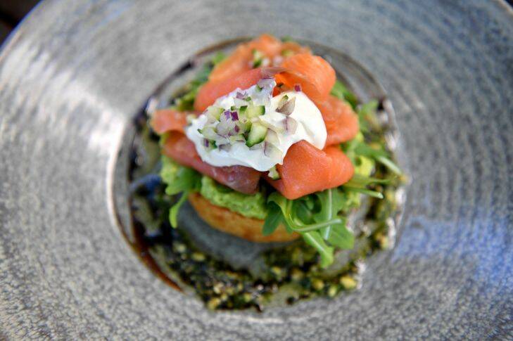 Smoked Salmon and Potato Rosti ,Spectrum - Lunch With Anthony Lehman at the Fitz cafe. 17th October 2017 Fairfax Media The Age news Picture by Joe Armao
