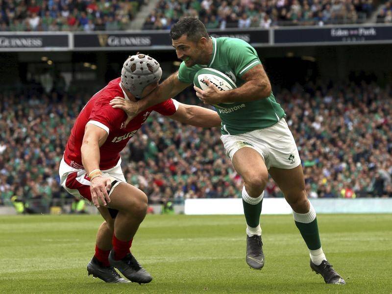Ireland's Rob Kearney (r) is a doubt for his team's World Cup opener against Scotland.