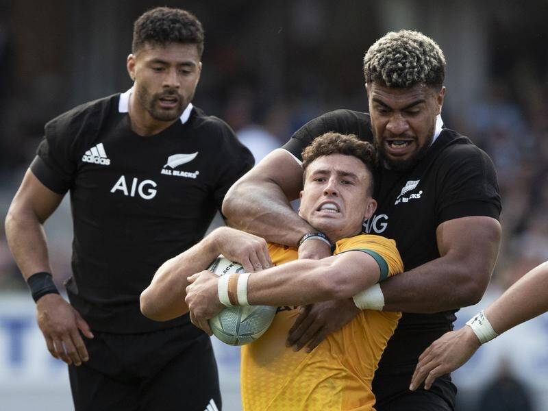 New Zealand's Hoskins Sotutu (right) will make his starting debut in the Bledisloe Cup in Sydney.