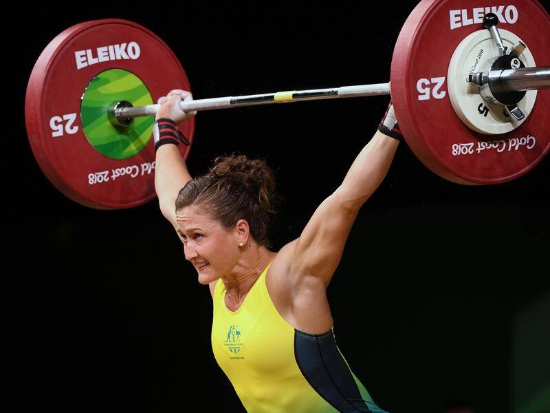 Tia-Clair Toomey during the Women's 58kg weight lifting competition at the Commonwealth Games