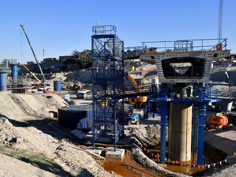 Construction work at a WestConnex site at the New M5 St Peters interchange in Sydney.