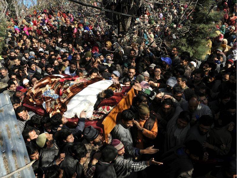 Thousands of protesters have flooded Kashmir's streets after Indian troops shot dead six people.