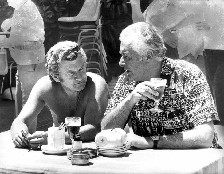 SELECTED FOR WEBSITE

Bob Hawke and Gough Whitlam enjoy  a beer by the pool of the Florida Hotel 4th February 1975.

Photo by Russell McPhedran / Fairfax

Image used; The Age - Reflections: 150 Years of History, p. 72