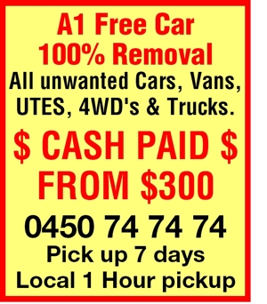 A1 Free Car 
100% Removal 
All unwanted Cars, Vans,
 
UTES, 4W