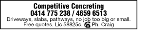 Concrete Products & Services Competitive Concreting 
0414 775 